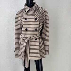 Coach Tan and Blue Striped Trench Coat